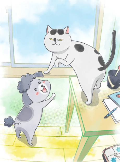 Pôster oficial do anime Inu to Neko Docchi mo Katteru to Mainichi Tanoshii em português