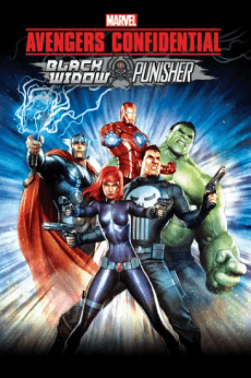 Pôster oficial do anime Os Vingadores Confidencial: Viúva Negra & Justiceiro em português