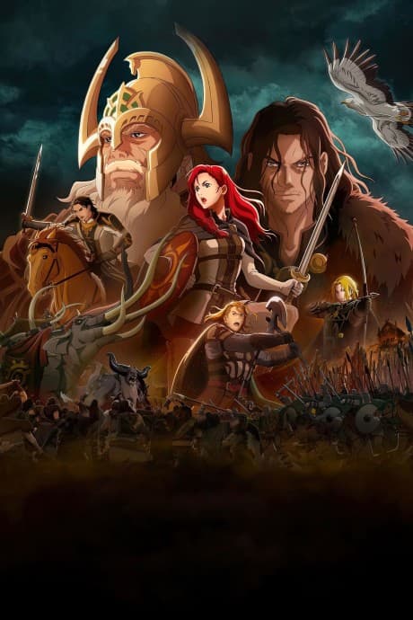 Pôster oficial do anime O Senhor dos Anéis: A Guerra dos Rohirrim em português