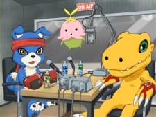 Pôster oficial do anime Digimon Savers: Agumon! Gaomon! Lalamon! Bakuretsu! Jougai Last Battle! em português